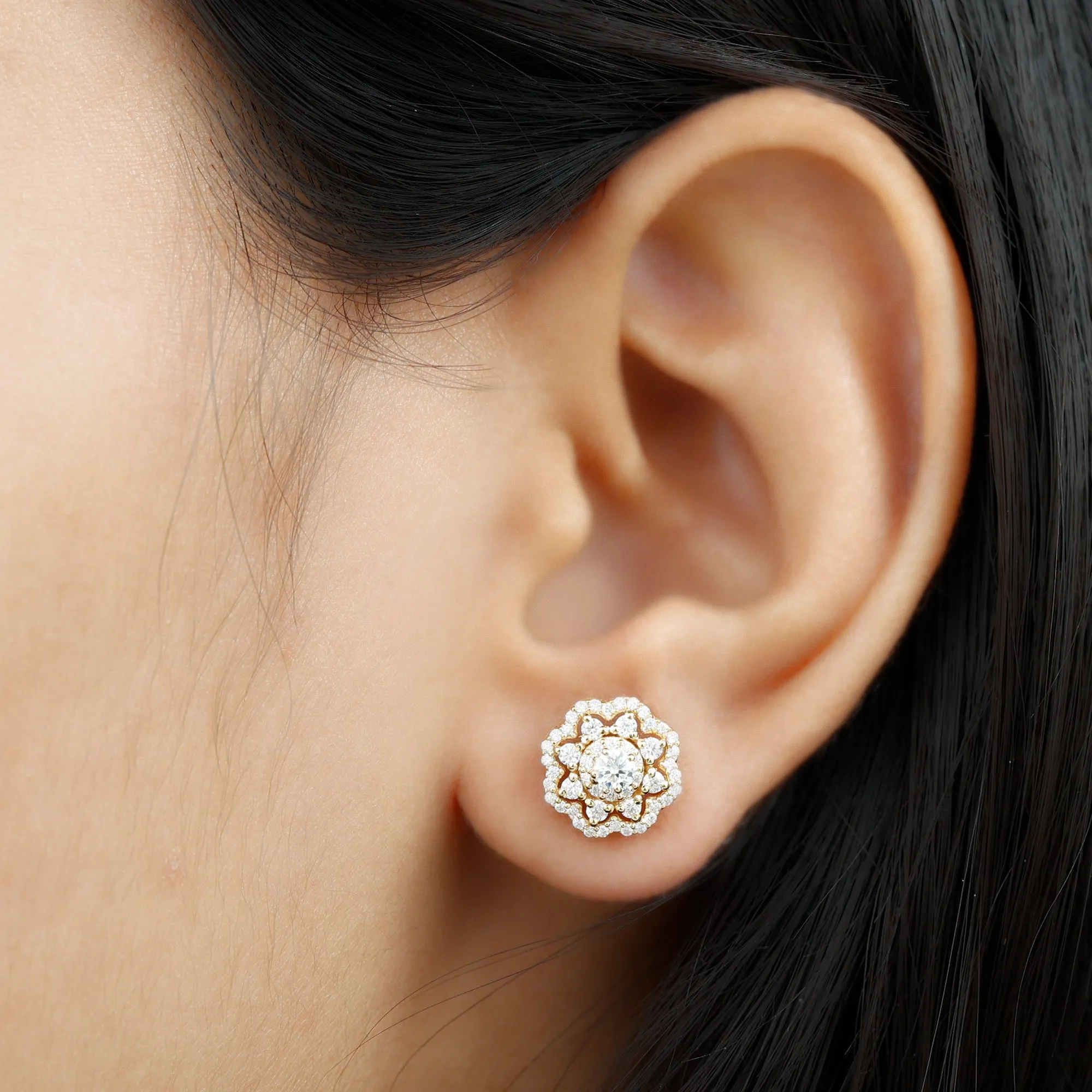 1 CT Flower Inspired Moissanite Statement Stud Earrings