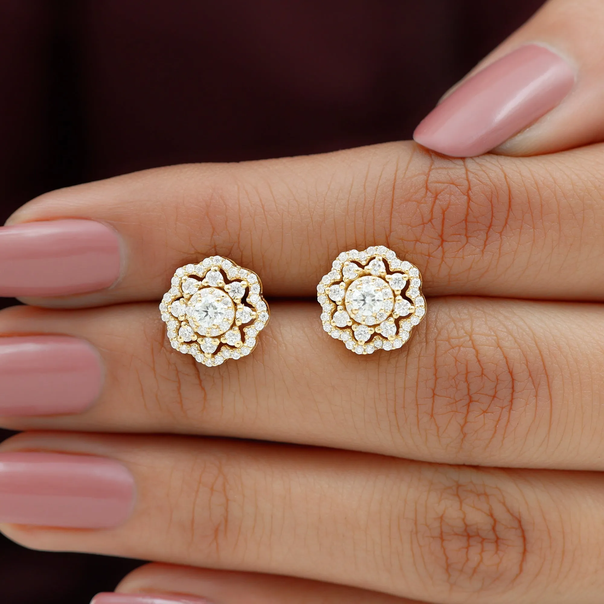1 CT Flower Inspired Moissanite Statement Stud Earrings