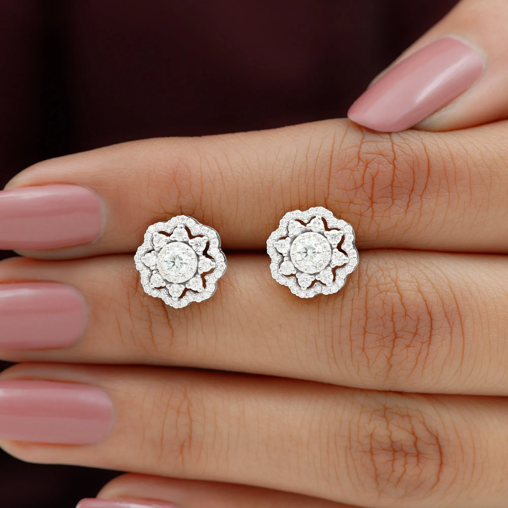 1 CT Flower Inspired Moissanite Statement Stud Earrings