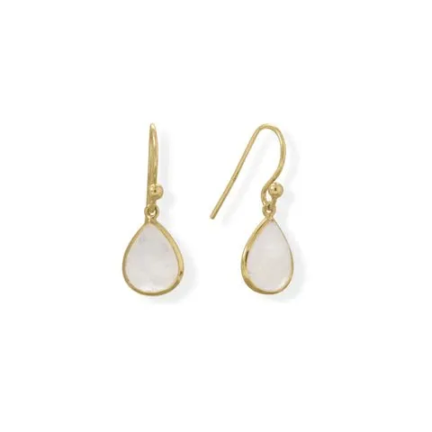 14 Karat Gold Plated Pear Rainbow Moonstone Earrings