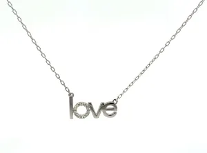 14 KARAT WHITE GOLD ROUND DIAMOND LOVE NECKLACE