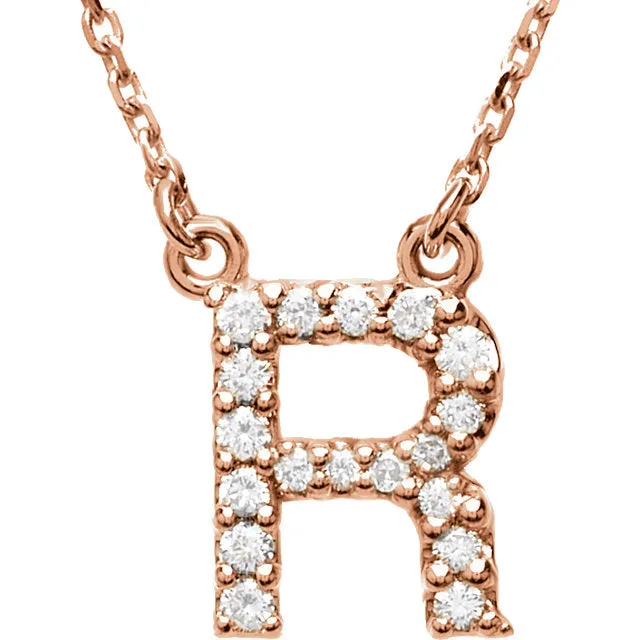 14k Gold 1/6 CTW Diamond Alphabet Initial Letter R Necklace