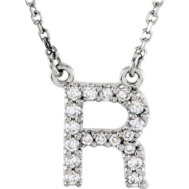 14k Gold 1/6 CTW Diamond Alphabet Initial Letter R Necklace