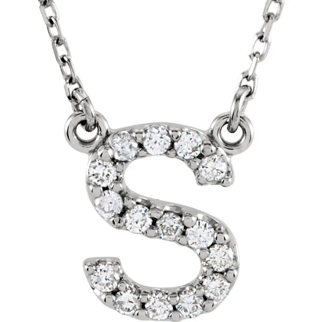 14k Gold 1/6 CTW Diamond Alphabet Initial Letter S Necklace
