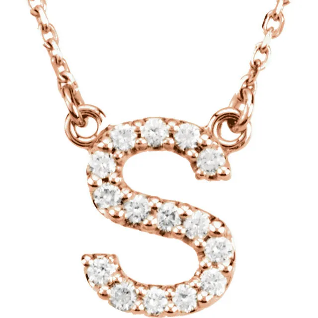 14k Gold 1/6 CTW Diamond Alphabet Initial Letter S Necklace