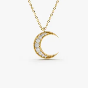 14k Gold Mini Crescent Moon Diamond Necklace