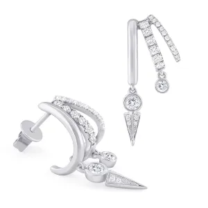 14k White Gold Diamond Triple Hoop Arrow Earrings (I8047)