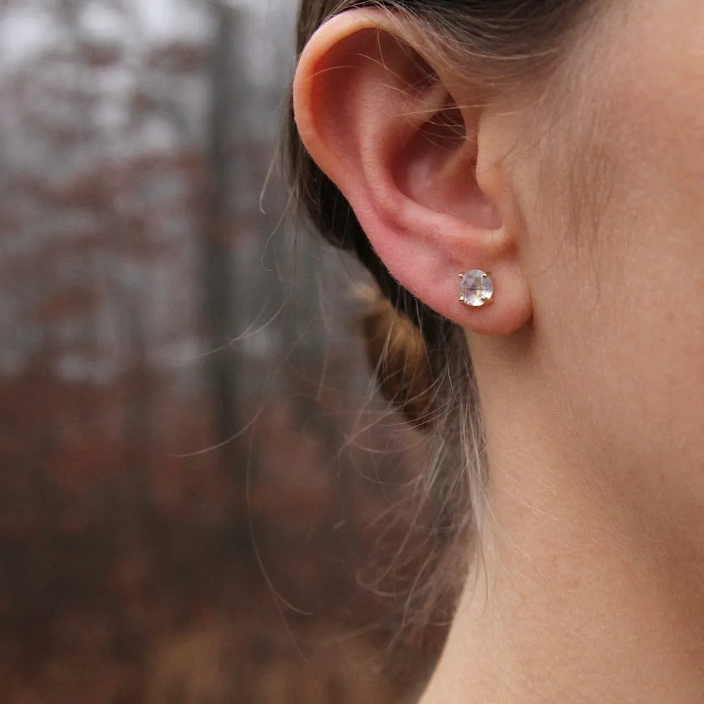 14k Yellow Gold and Rainbow Moonstone Stud Earring