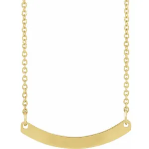 14K Yellow Gold Engravable Curved Bar 18" Necklace