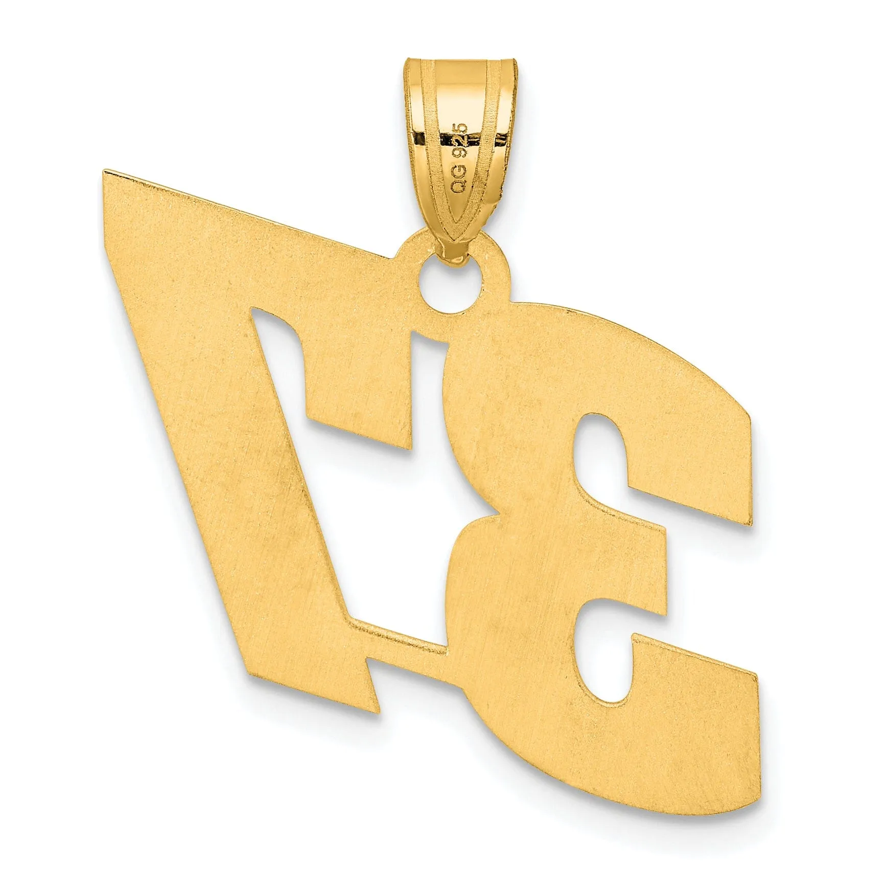 14k Yellow Gold Polished Finish Block Script Design Number 37 Charm Pendant