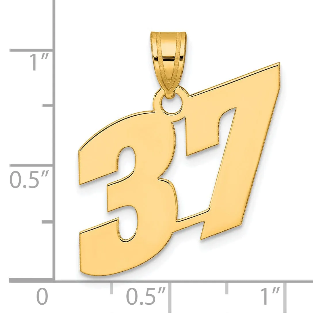 14k Yellow Gold Polished Finish Block Script Design Number 37 Charm Pendant