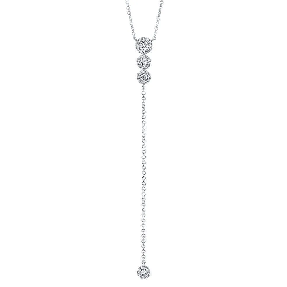 14KT GOLD 0.29 CTW ROUND BRILLIANT DIAMOND HALO LARIAT NECKLACE