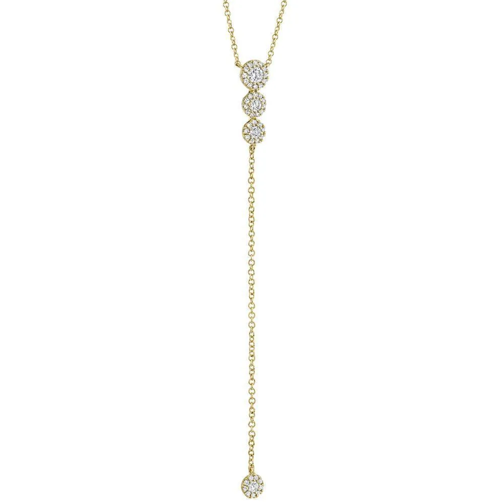 14KT GOLD 0.29 CTW ROUND BRILLIANT DIAMOND HALO LARIAT NECKLACE