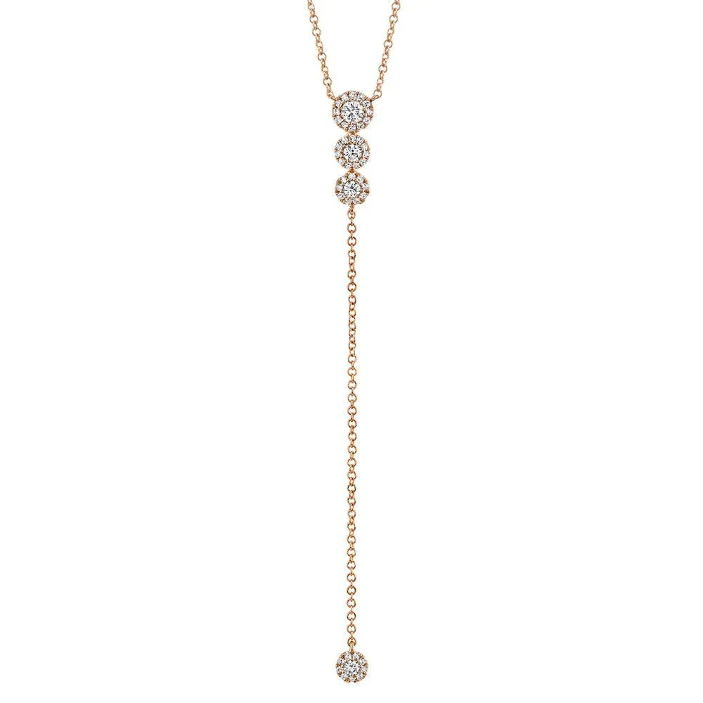 14KT GOLD 0.29 CTW ROUND BRILLIANT DIAMOND HALO LARIAT NECKLACE