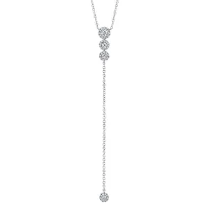 14KT GOLD 0.29 CTW ROUND BRILLIANT DIAMOND HALO LARIAT NECKLACE