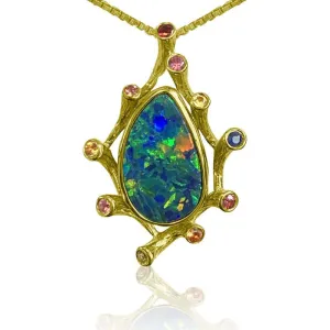 14kt Yellow Gold Opal and Sapphire pendant
