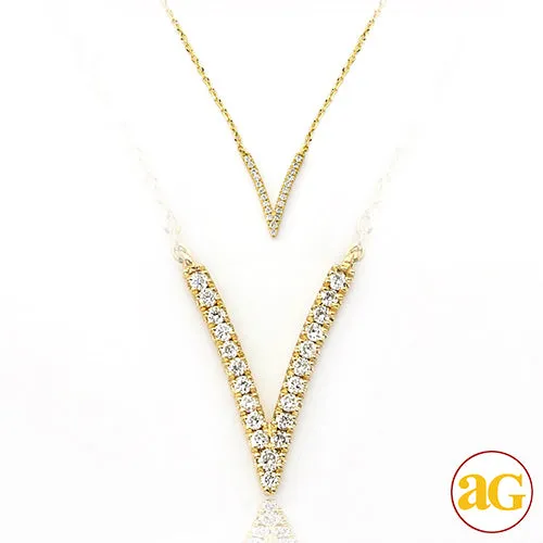 14KY 0.10CTW DIAMOND NECKLACE - V SHAPE