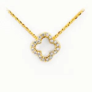 14KY 0.15CTW DIAMOND NECKLACE - OPEN 4-LEAF CLOVER