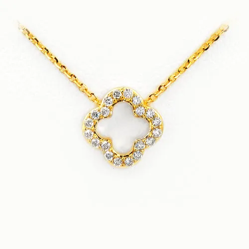14KY 0.15CTW DIAMOND NECKLACE - OPEN 4-LEAF CLOVER