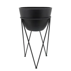 14" Metal Planter in Stand - Black
