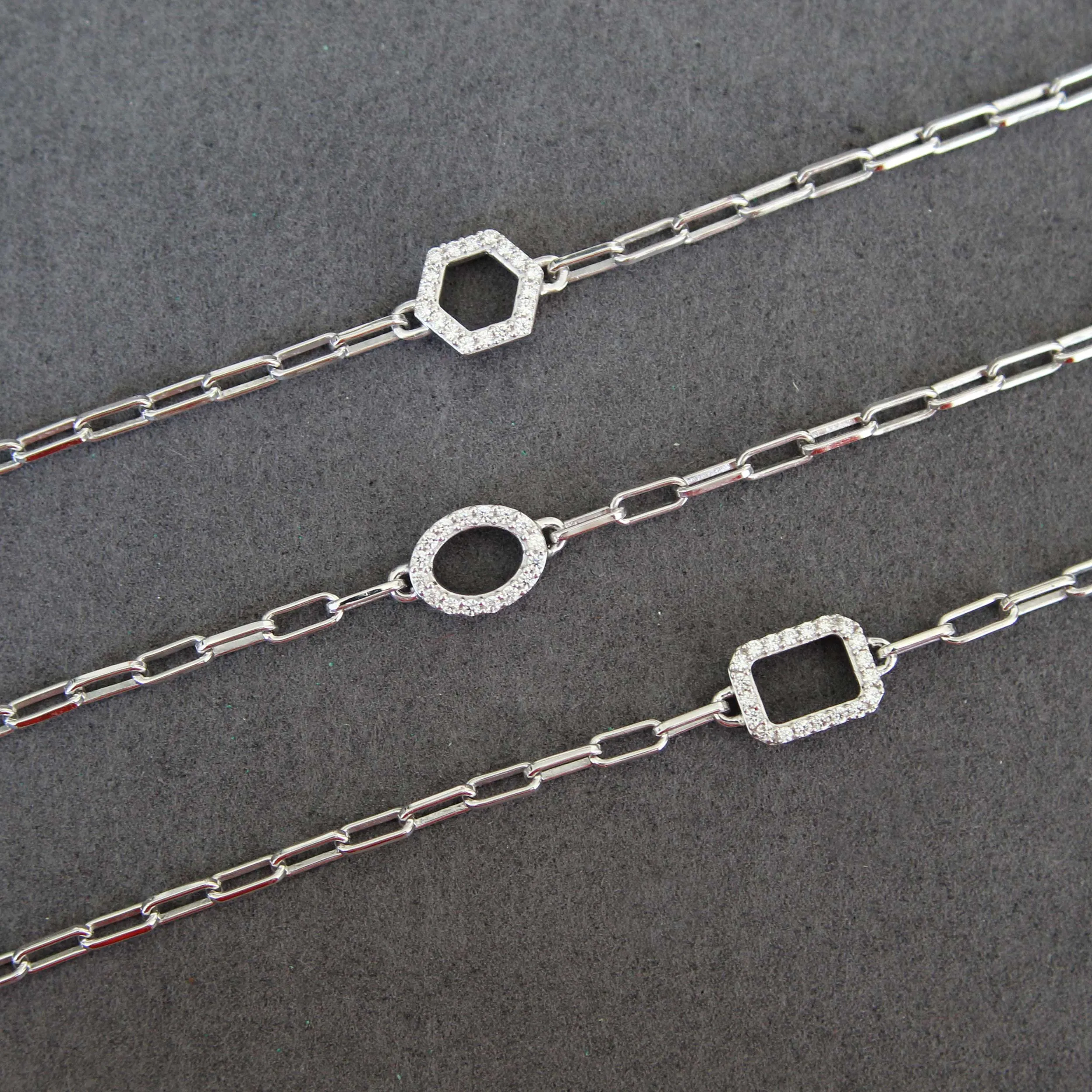 1/6 Cttw Natural Diamond Pave Rectangle Link Chain 7" Bracelet in 925 Sterling Silver
