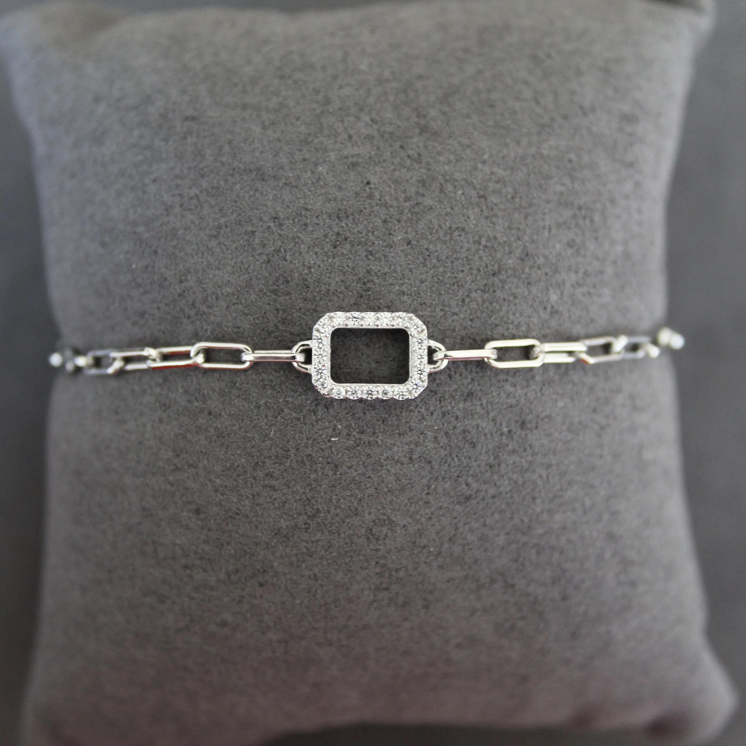 1/6 Cttw Natural Diamond Pave Rectangle Link Chain 7" Bracelet in 925 Sterling Silver