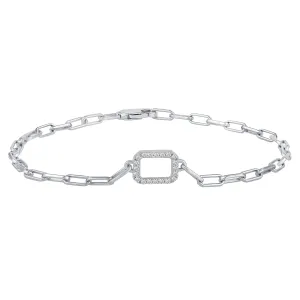 1/6 Cttw Natural Diamond Pave Rectangle Link Chain 7" Bracelet in 925 Sterling Silver