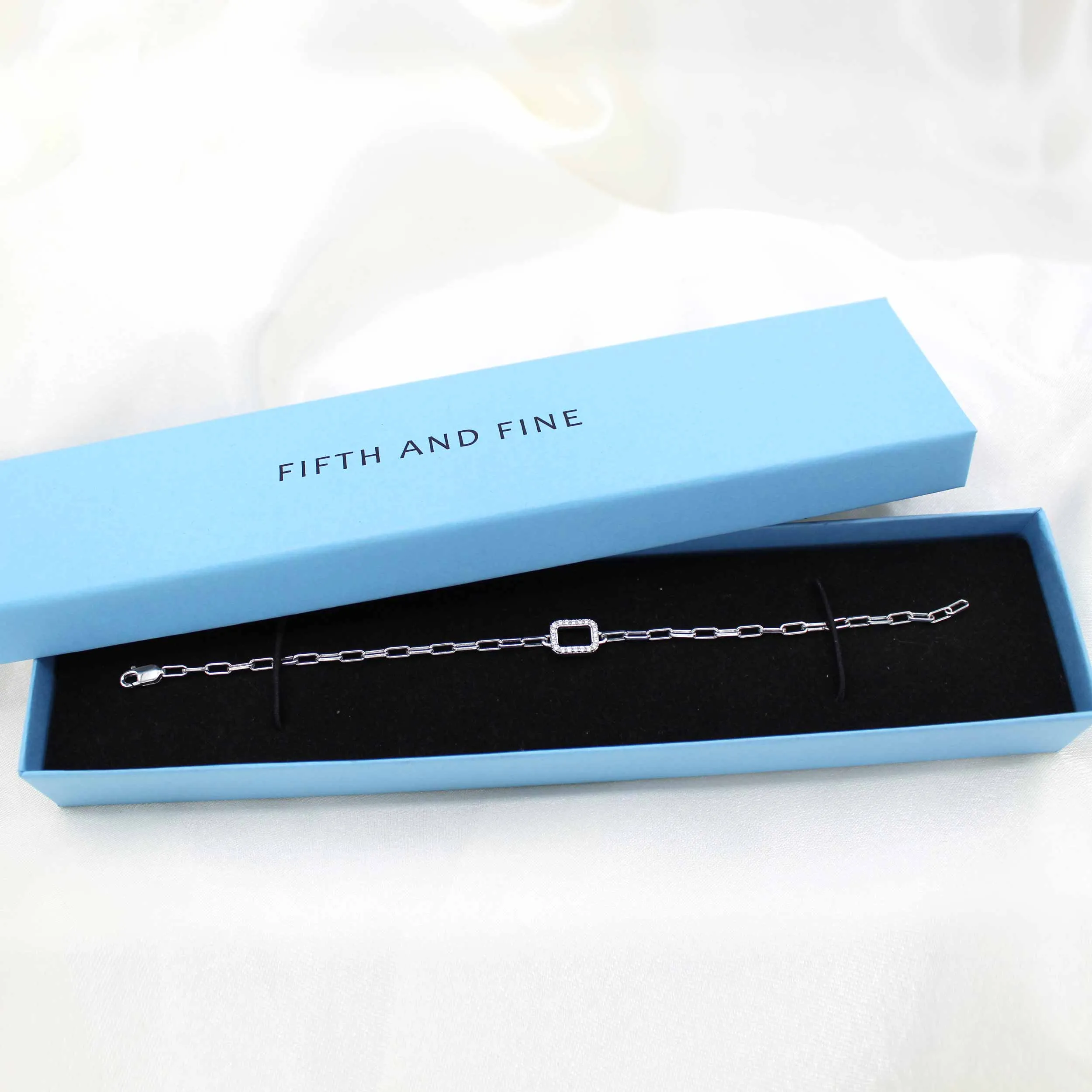 1/6 Cttw Natural Diamond Pave Rectangle Link Chain 7" Bracelet in 925 Sterling Silver