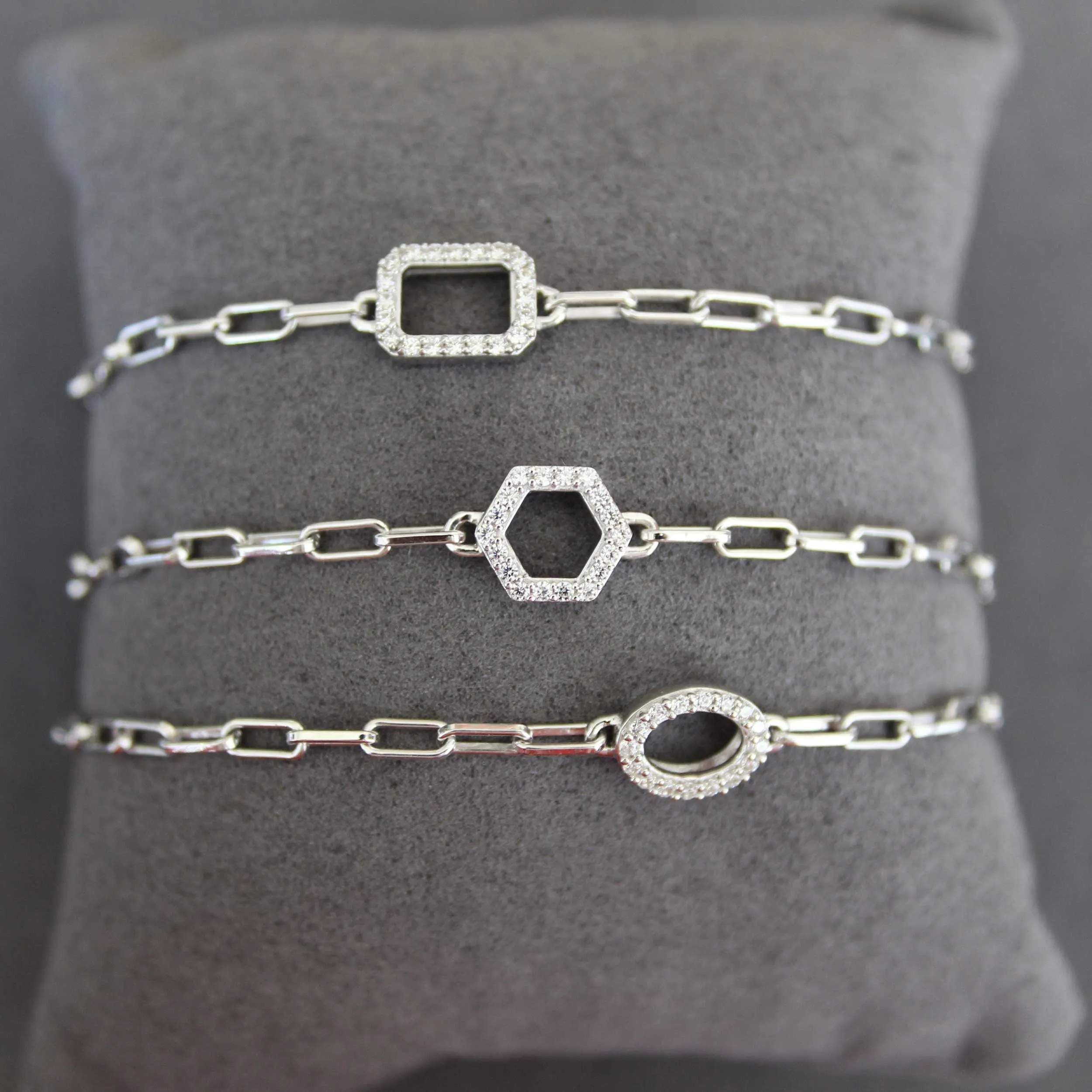 1/6 Cttw Natural Diamond Pave Rectangle Link Chain 7" Bracelet in 925 Sterling Silver