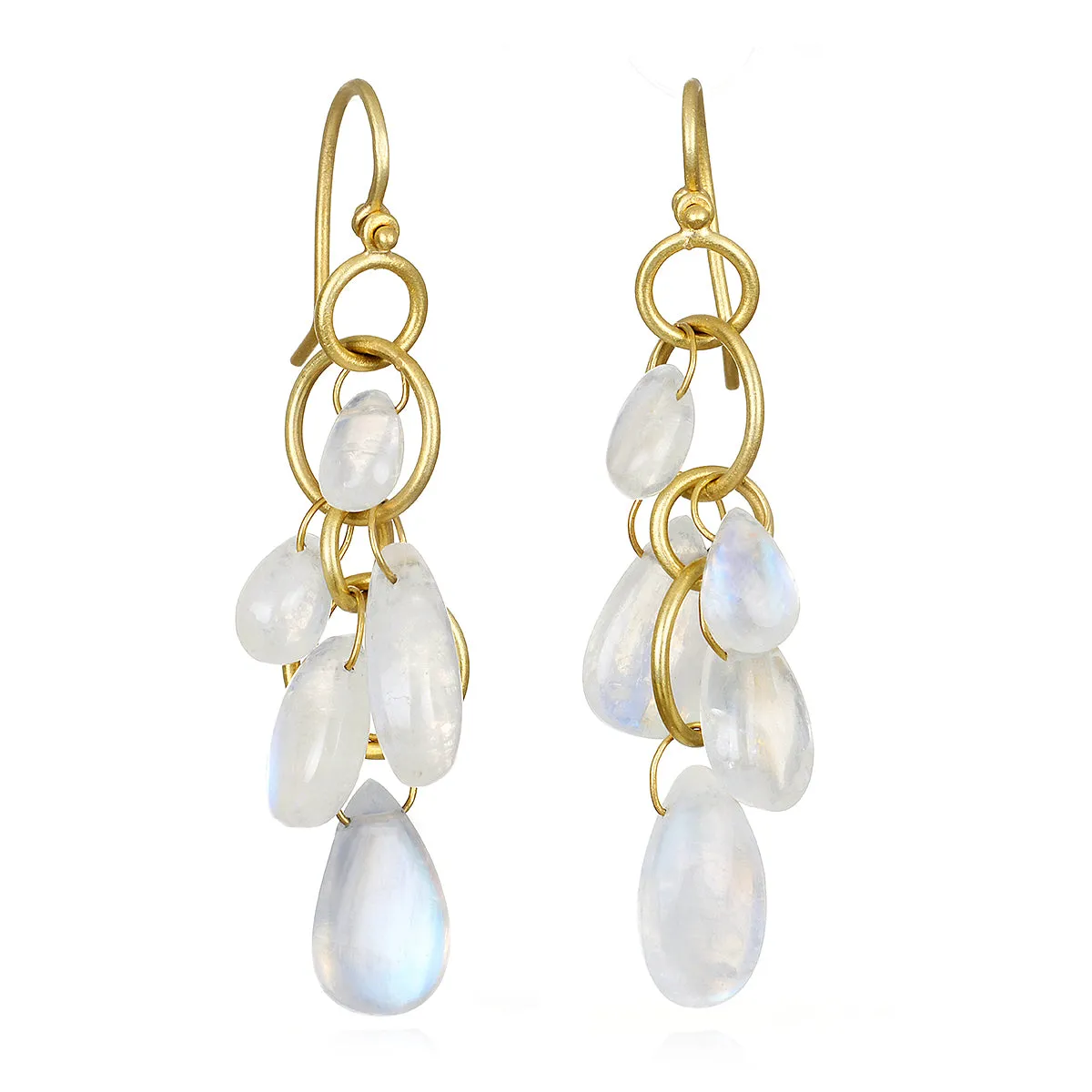 18 Karat Gold Moonstone Multi-Loop Briolette Earrings