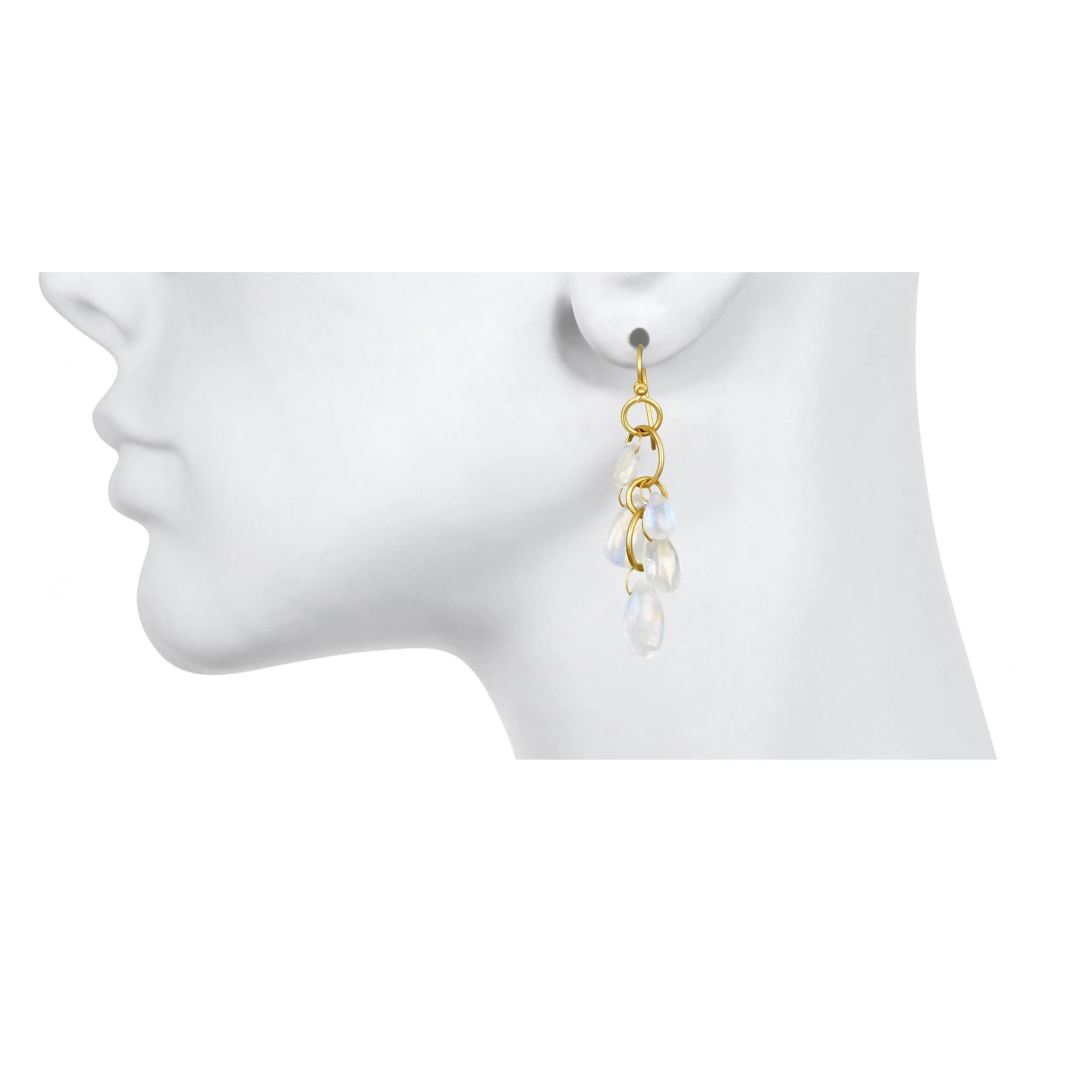 18 Karat Gold Moonstone Multi-Loop Briolette Earrings