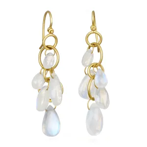 18 Karat Gold Moonstone Multi-Loop Briolette Earrings