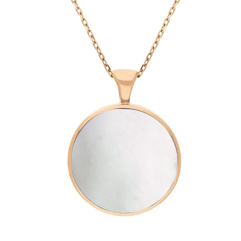 18ct Rose Gold Blue John Mother Of Pearl Large Double Sided Round Fob Necklace