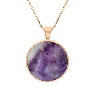 18ct Rose Gold Blue John Mother Of Pearl Large Double Sided Round Fob Necklace