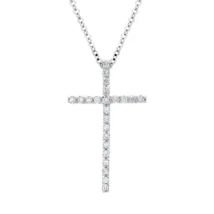 18ct White Gold 0.15ct Diamond Fine Cross Necklace D
