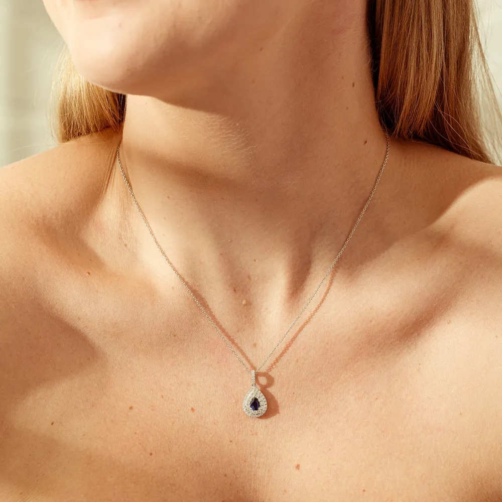 18ct White Gold .58ct Sapphire & Diamond Pendant