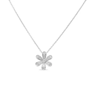 18ct White Gold Diamond Flower Pendant Necklace 17"