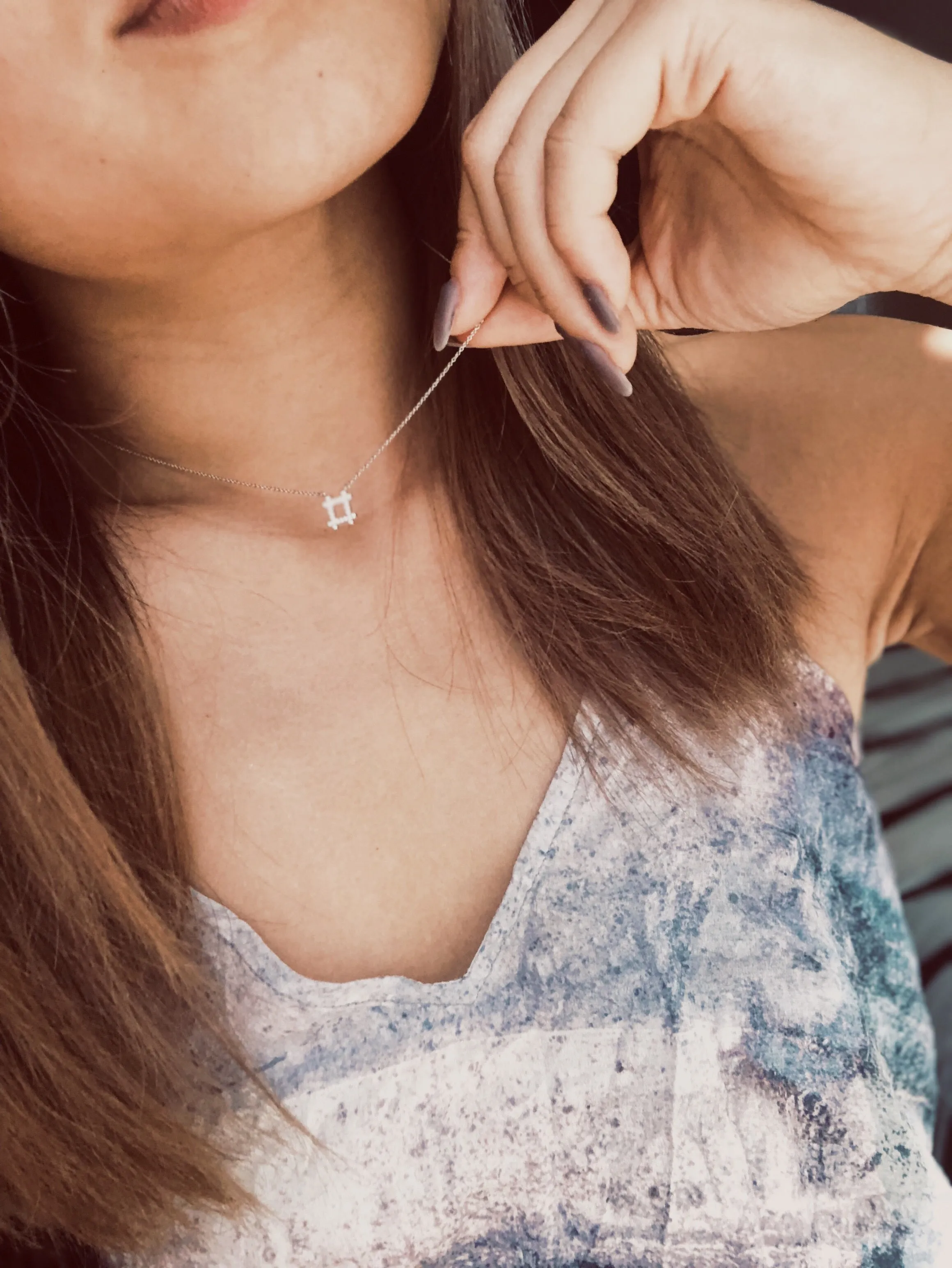 18k Gold Hashtag Shape Diamond Necklace