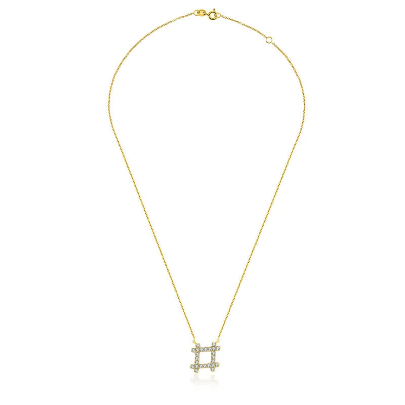 18k Gold Hashtag Shape Diamond Necklace