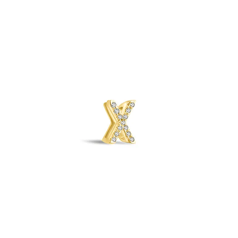 18k Gold Initial Letter "X" Diamond Pendant