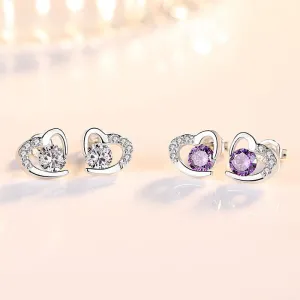 18K Gold Plated CZ Crystal Heart Stud Earring