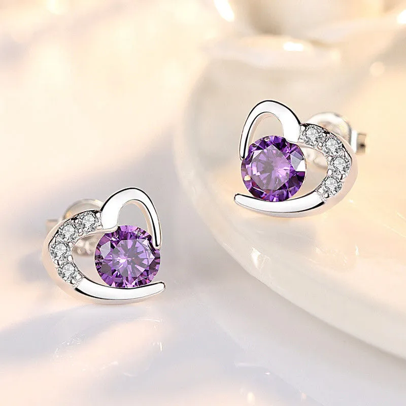 18K Gold Plated CZ Crystal Heart Stud Earring