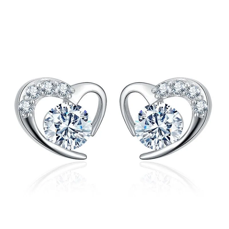 18K Gold Plated CZ Crystal Heart Stud Earring
