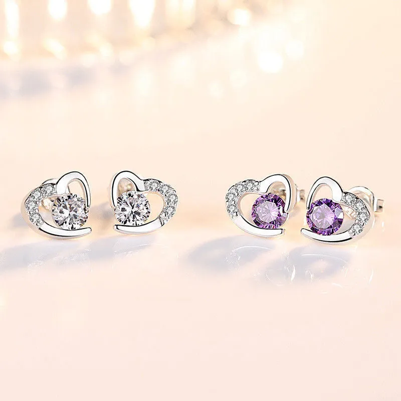 18K Gold Plated CZ Crystal Heart Stud Earring