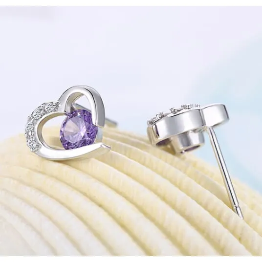 18K Gold Plated CZ Crystal Heart Stud Earring