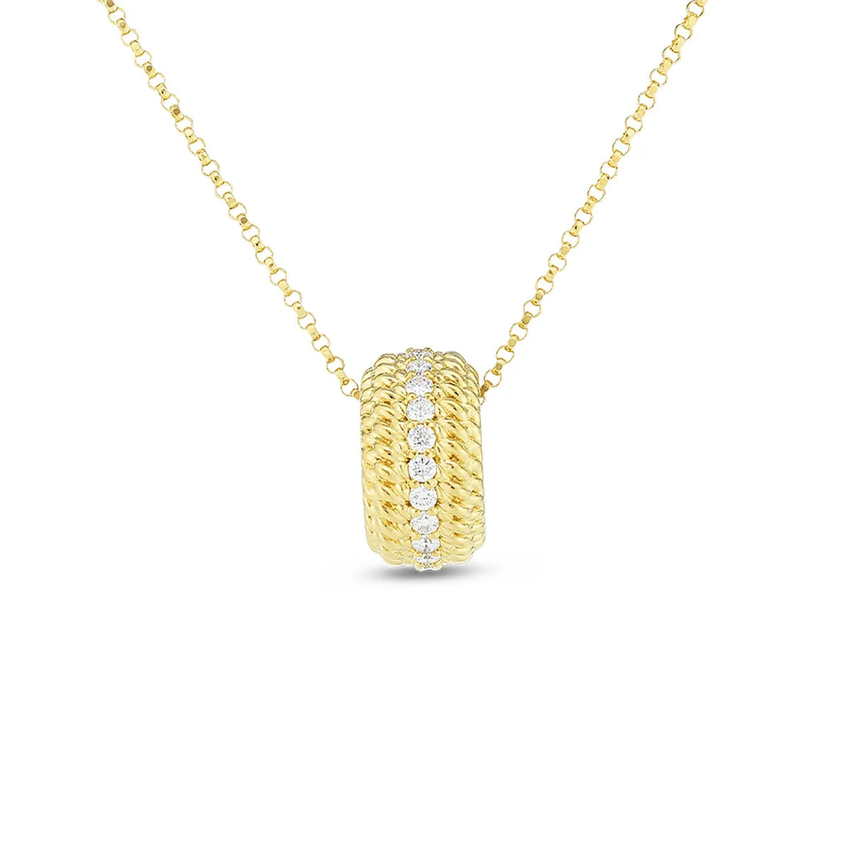 18K Opera Textured Rondel Pendant with Diamonds