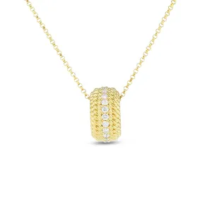 18K Opera Textured Rondel Pendant with Diamonds