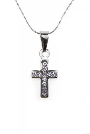 18K White Gold 1/2 ct Created Diamond Cross Stud Necklace Plated 18 inch