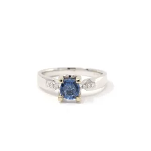 18k White Gold Natural Blue Sapphire Engagement Ring