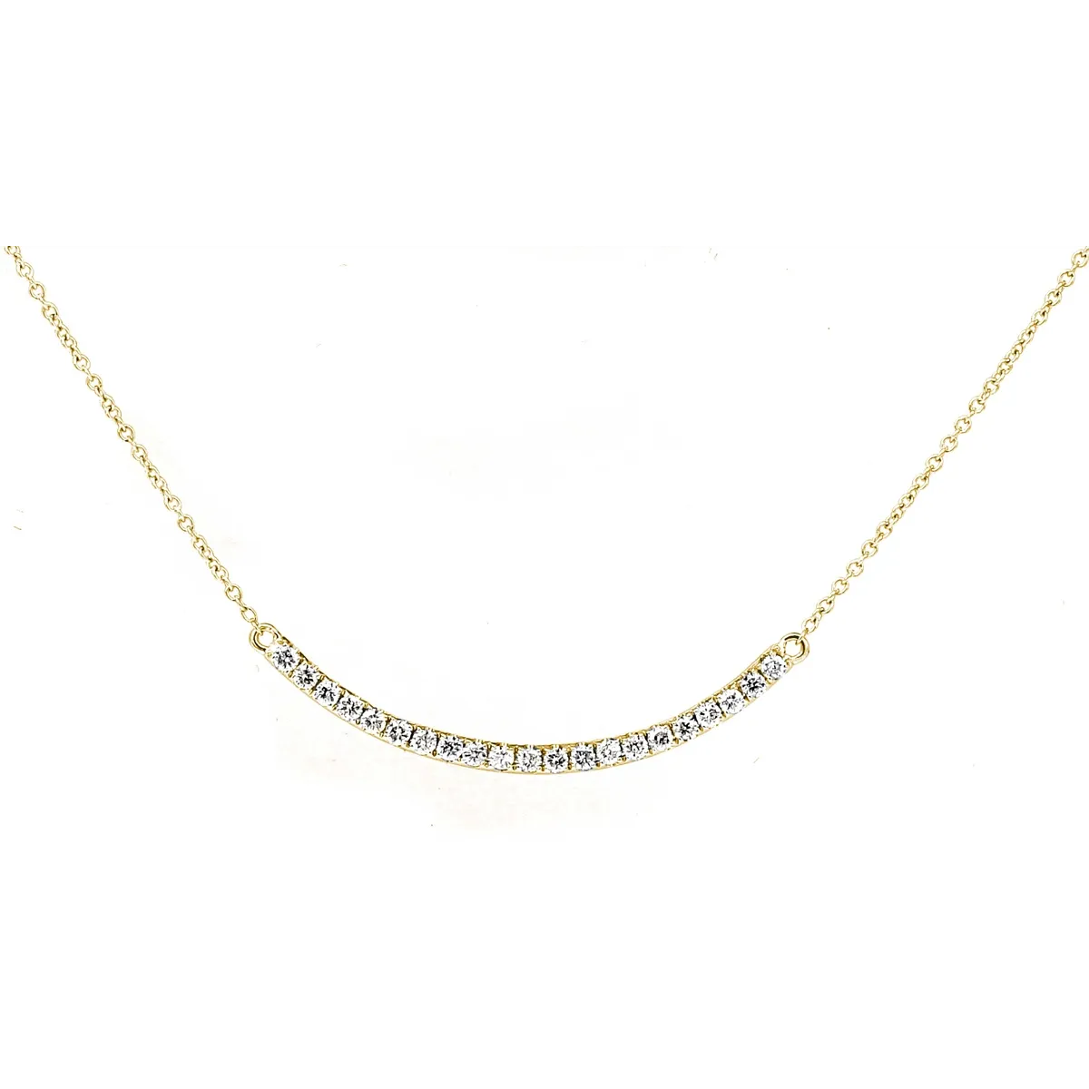 18K Yellow Gold Curved Diamond Bar Necklace